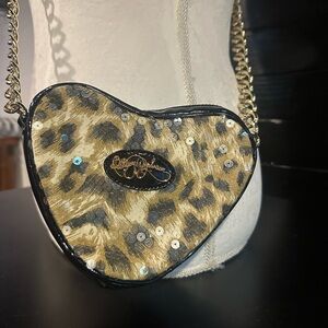 Betsey Johnson Leopard and Sequin heart shaped crossbody